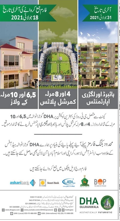 DHA Gujranwala Launched Commercial Plots, Villas and Apartments